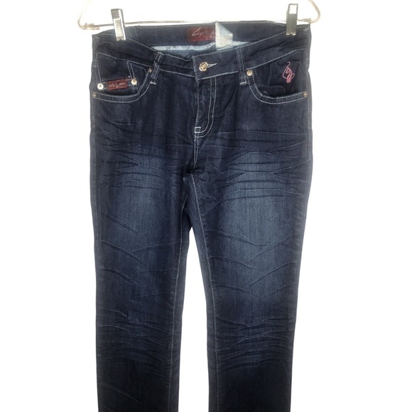 Baby Phat Jeans Women's Dark Wash Denim Embellished Pockets Straight Leg - Picture 5 of 11